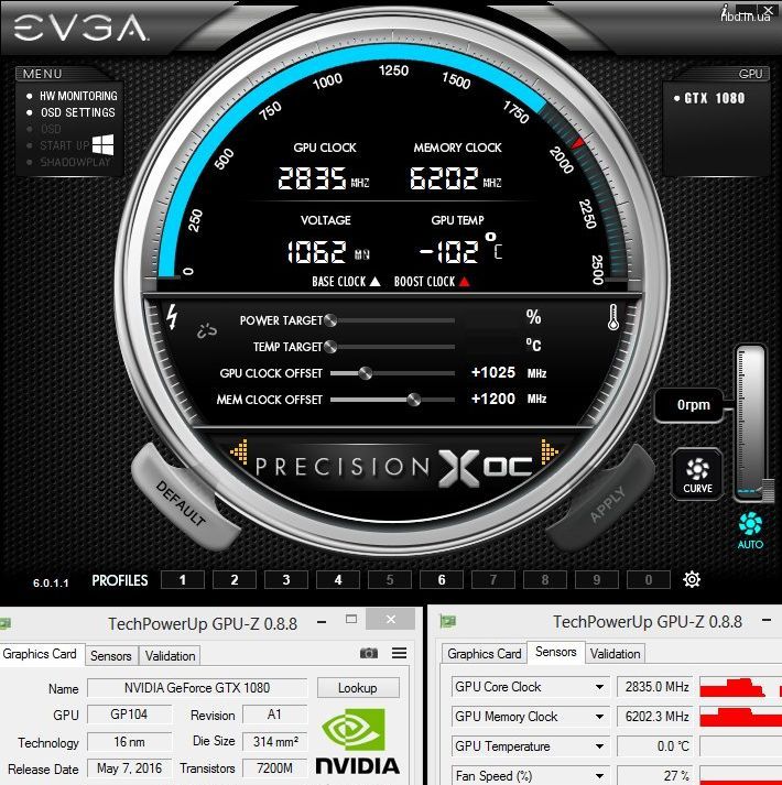 GeForce GTX 1080 на частотах 2835/12404 МГц